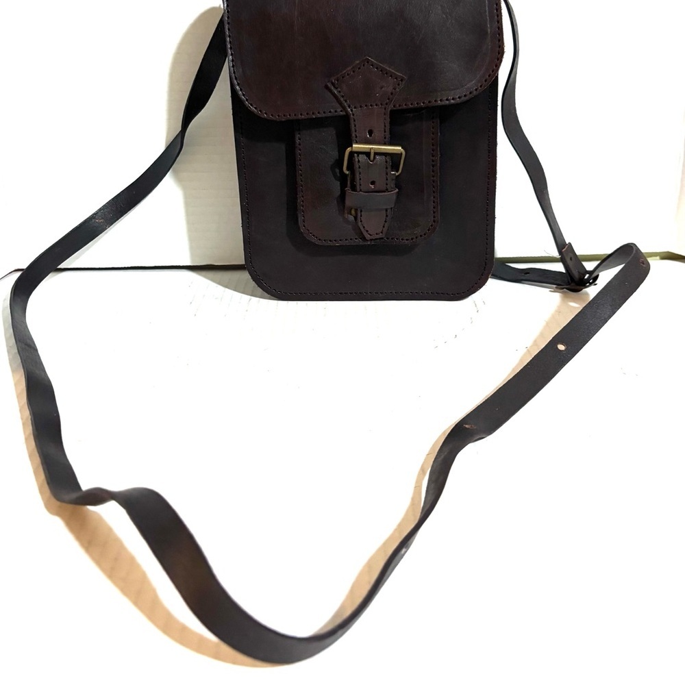 Handmade Elegant Brown black Leather Crossbody Bag